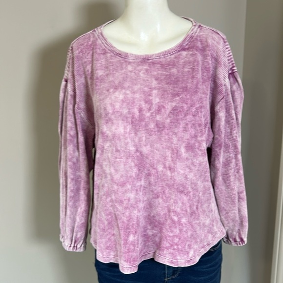 Anthropologie Pilcro Washed Waffle Top Raspberry Shirt Puff Sleeve Boho Sz S - Picture 4 of 11